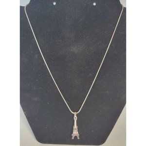 Eiffel Tower Paris Charm Pendant Necklace 16" with 2" extender clear rhinestones